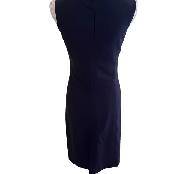 Shin Choi Deep Navy Blue Sleeveless Stretch Wool Sheath Dress 4 - Picture 6 of 8